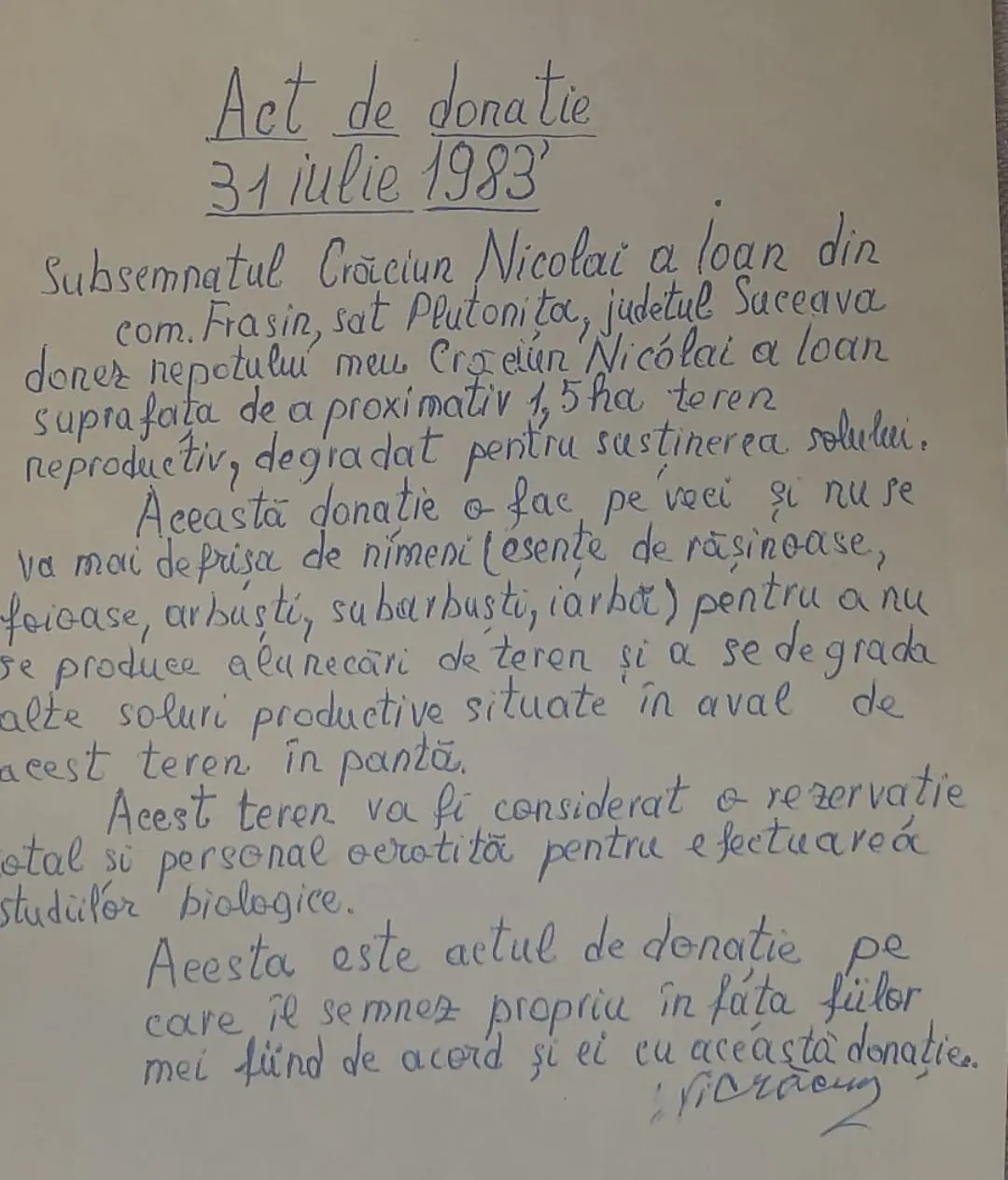 Act de donatie 31 iulie 1983